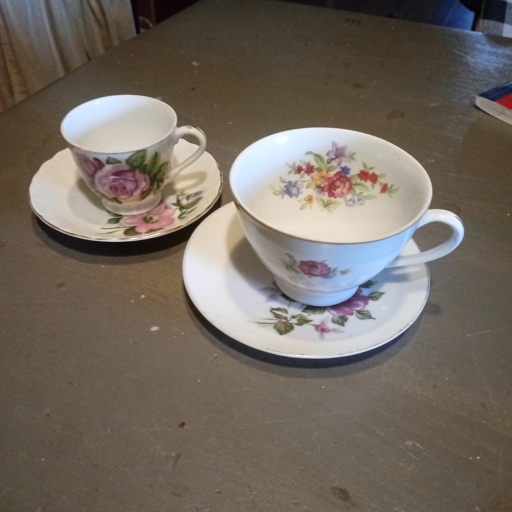 Mixed Porcelain China Teacups & Saucers